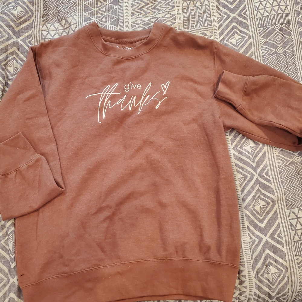 Rust Colored 'Give Thanks' Fall Thanksgiving Womens Sweater
